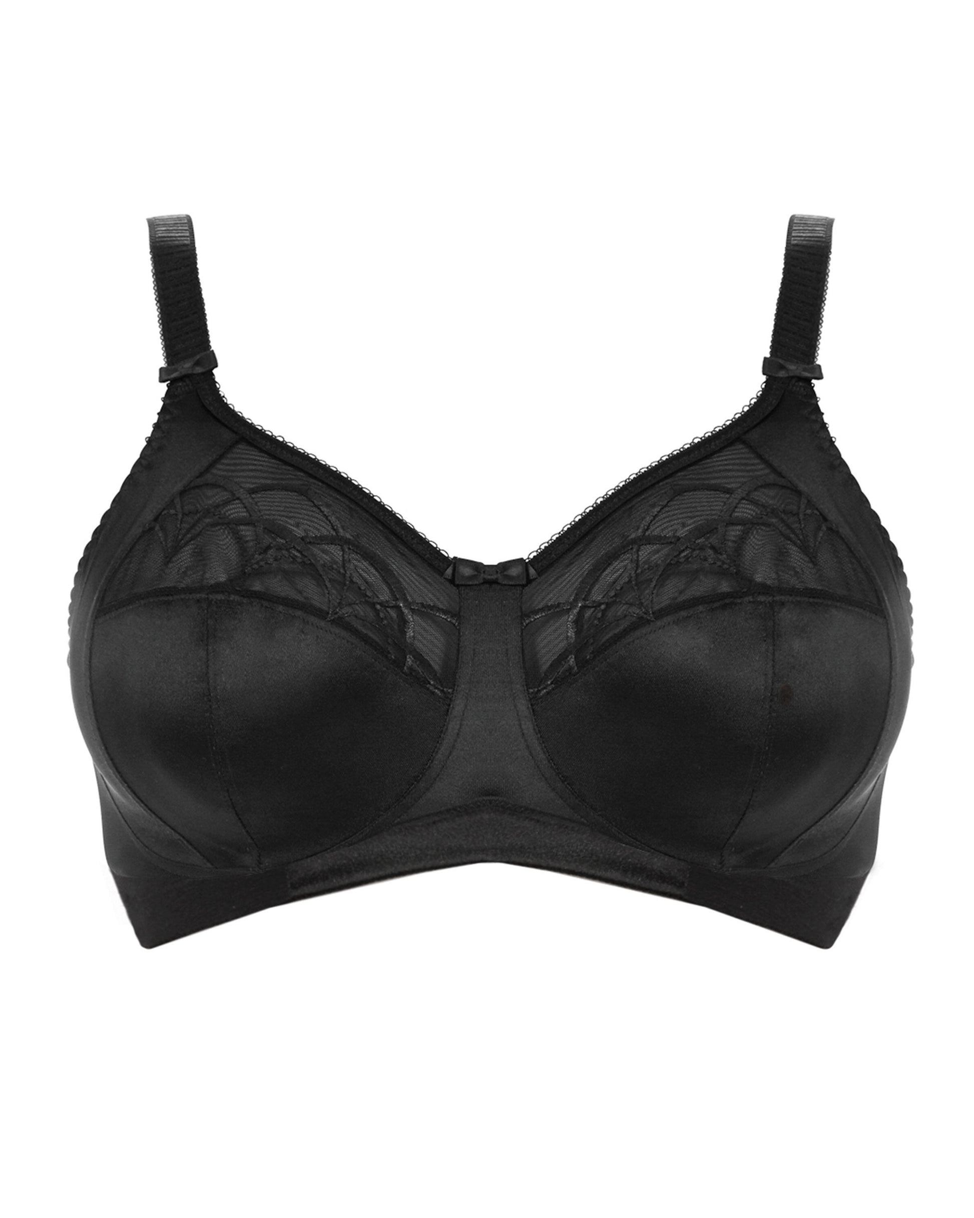 Flat lay of a soft cup wire free bra in black