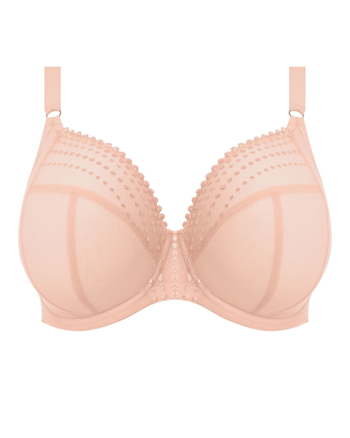 Flat lay of a mesh underwire plunge bra in pink