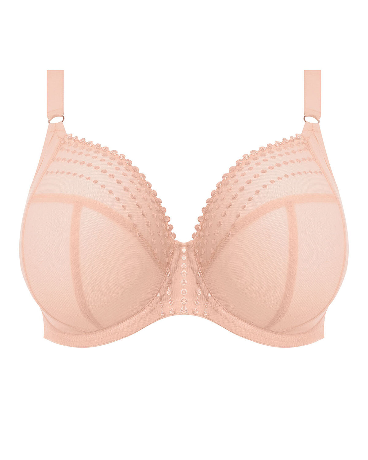 Flat lay of a mesh underwire plunge bra in pink