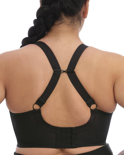 Model wearing an underwire sports bras in black