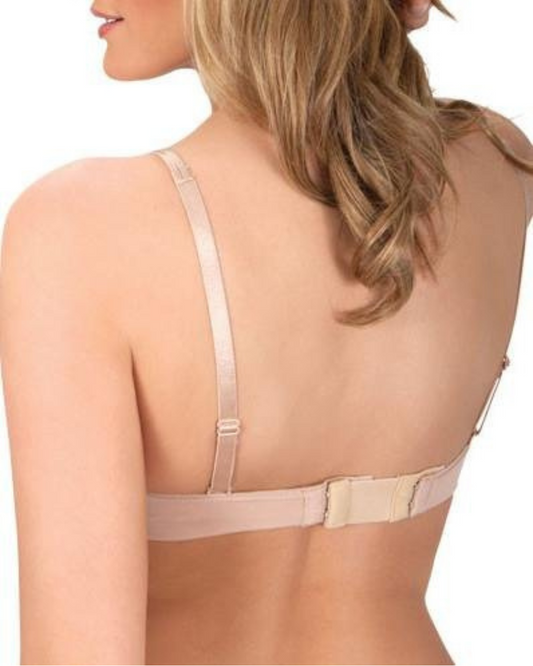 Model wearing a nude bra back extender.
