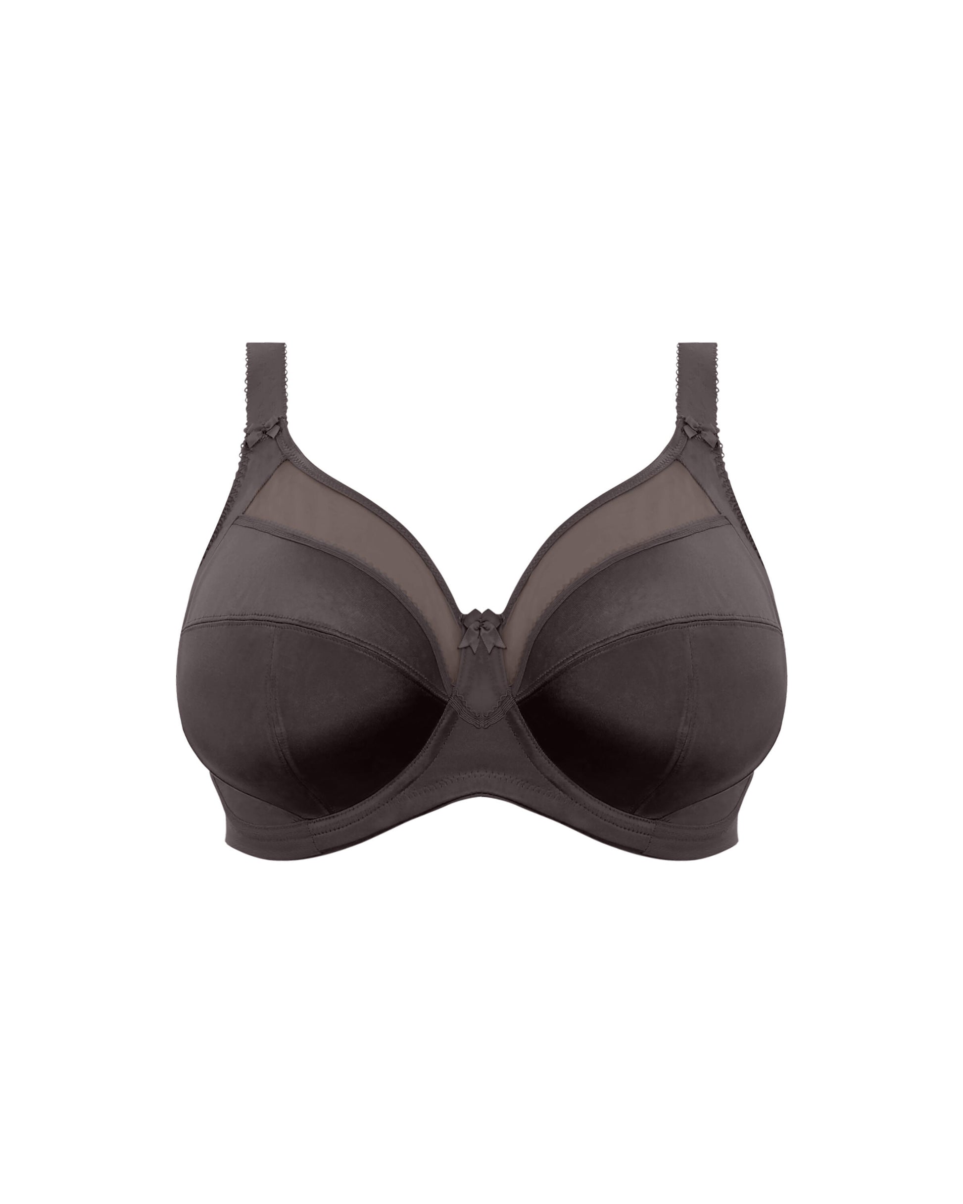 Flay lay of a cut and sew underwire banded bra in chocolate brown