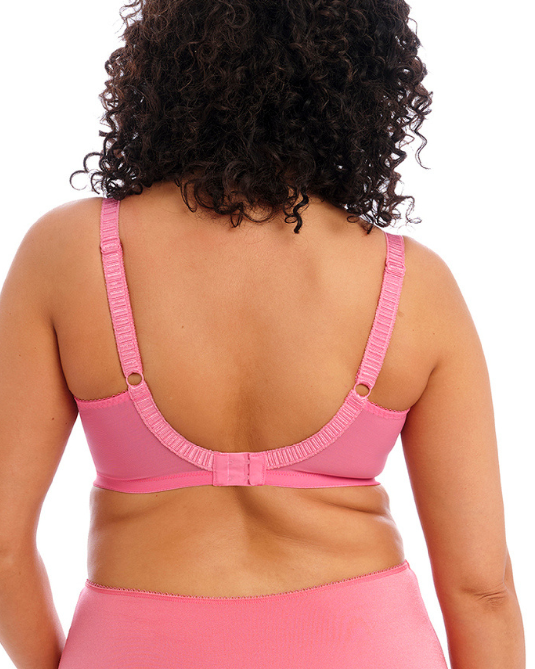 Model wearing a soft cup underwire bra in pink