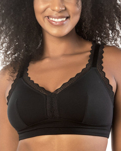 Model wearing a wire free bralette in black