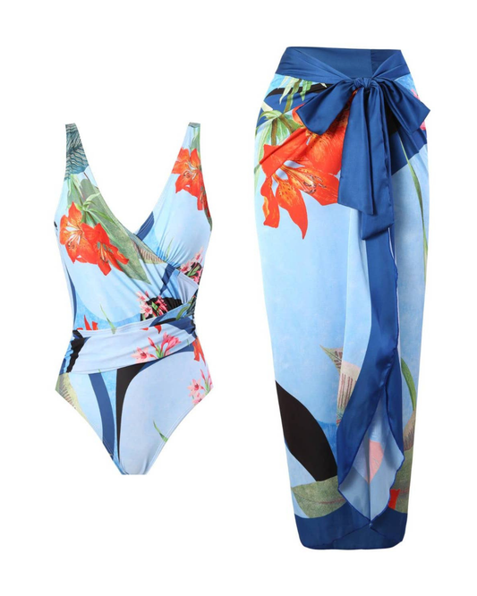 Sweet Kama Floral One Piece with Sarong (More Colors Available) - 107-C1