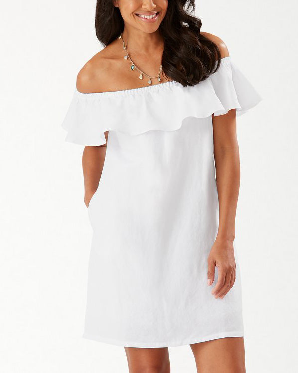 Tommy Bahama White Swim Linen Off The Shoulder Dress Tommy Bahama White Swim Linen Off The Shoulder Dress