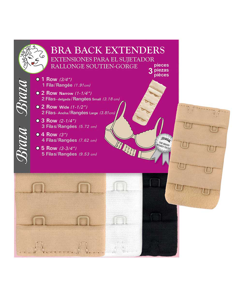 Braza Two Hook Wide Bra Extender (3pc) (More colors available)