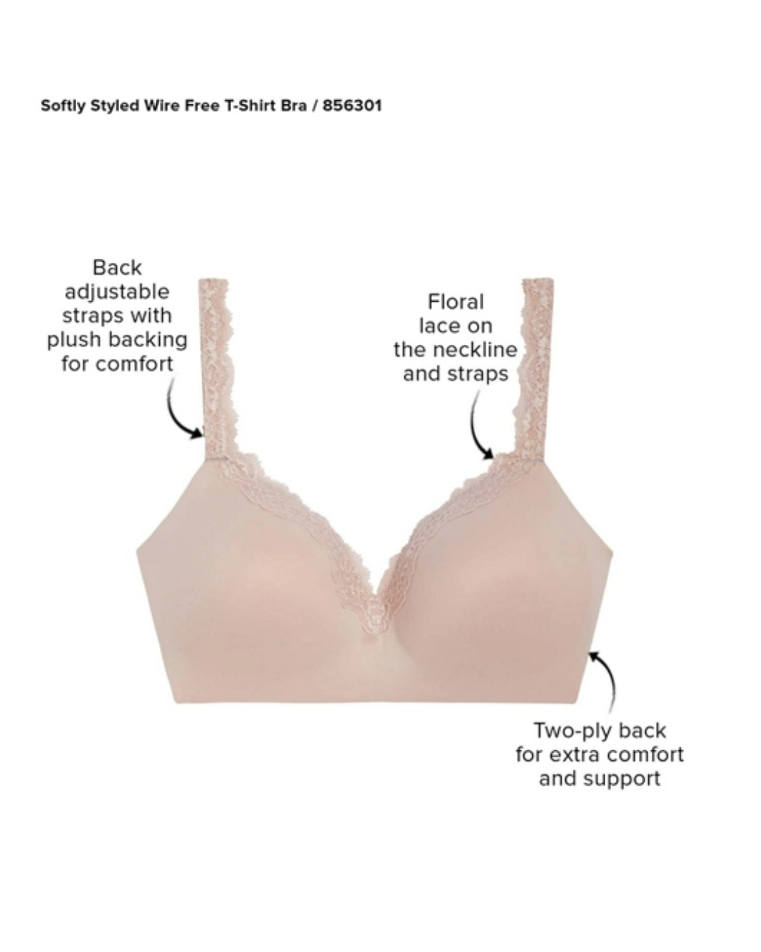 Wacoal Softly Styled Wire Free Bra (More colors available) - 856301 - Rose Dust